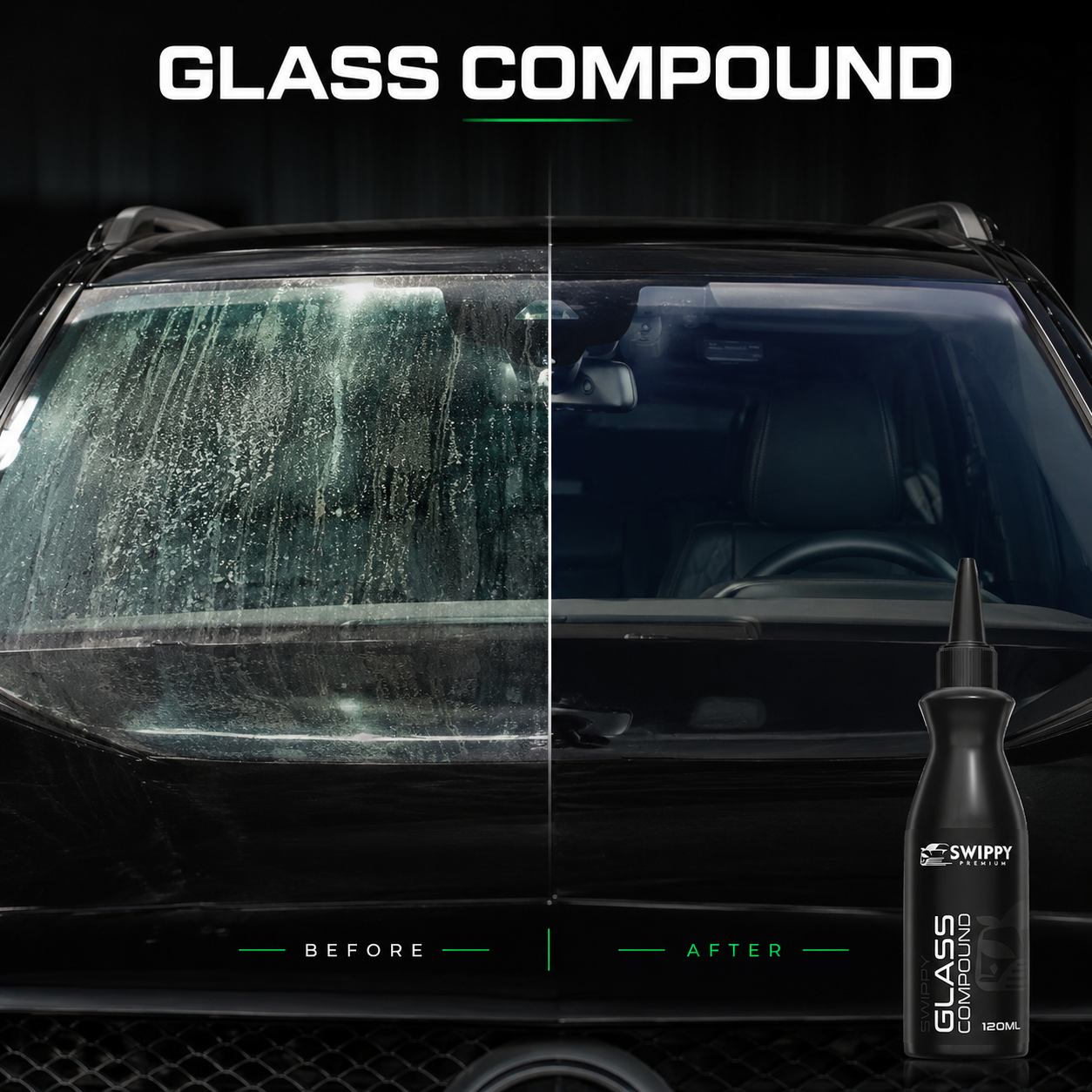 Voor en na foto met Swippy Glass Compound