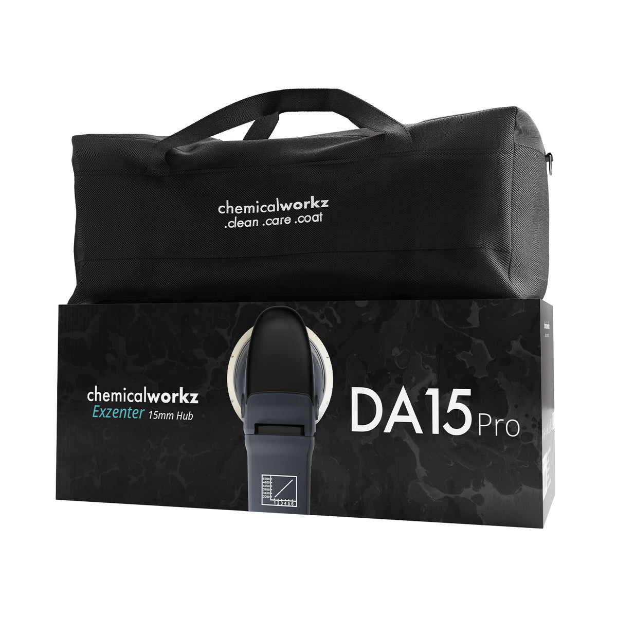Draagtas en verpakking van de Chemicalworkz DA15 Pro excentrische polijstmachine