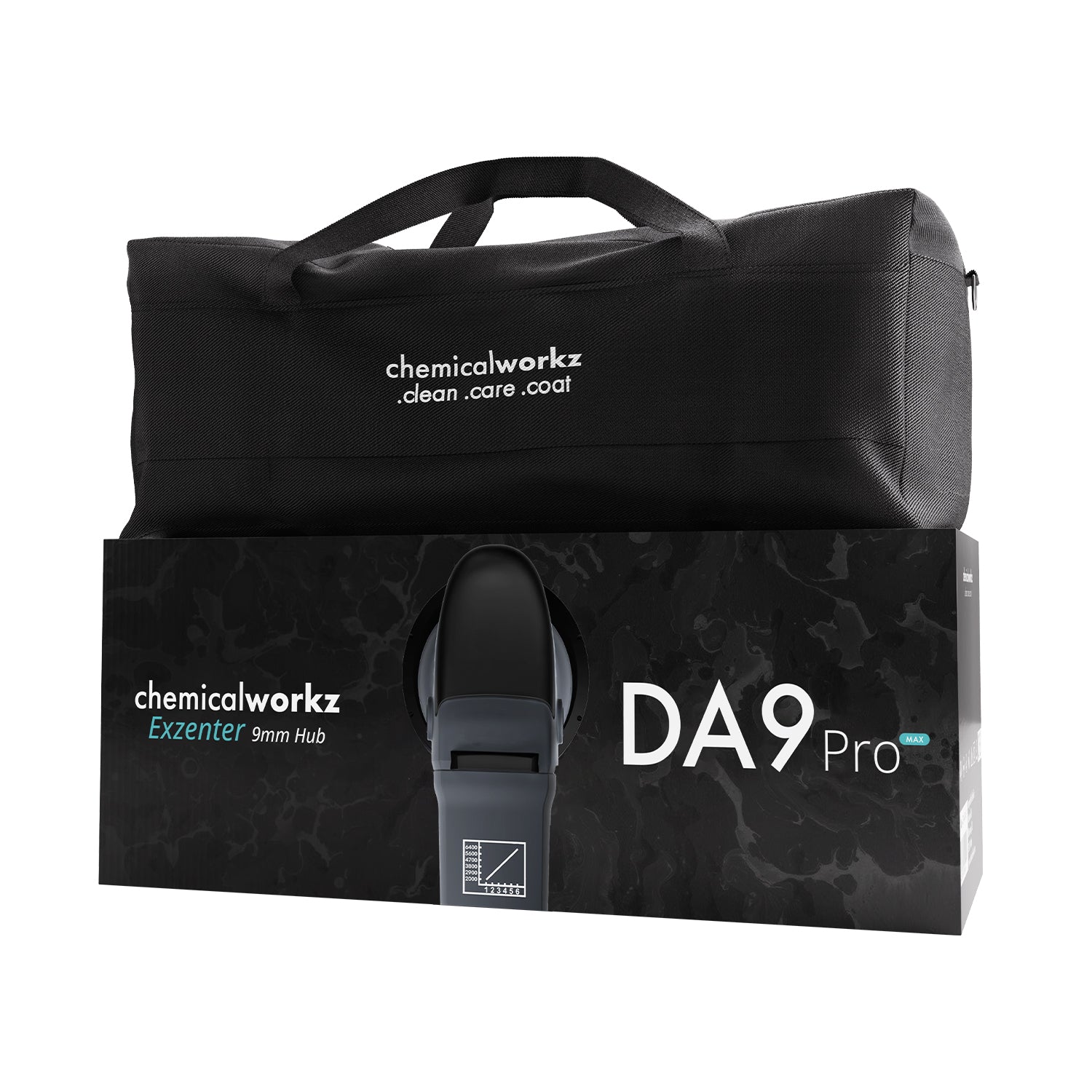 Draagtas en verpakking van de Chemicalworkz DA9 Pro Max excentrische polijstmachine