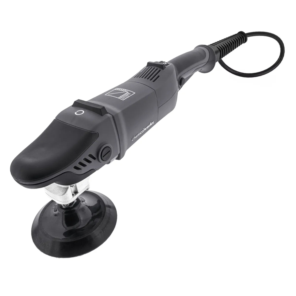 Zijaanzicht van de Chemicalworkz Rotary roterende polijstmachine met ergonomische grip en elektronische snelheidsregeling