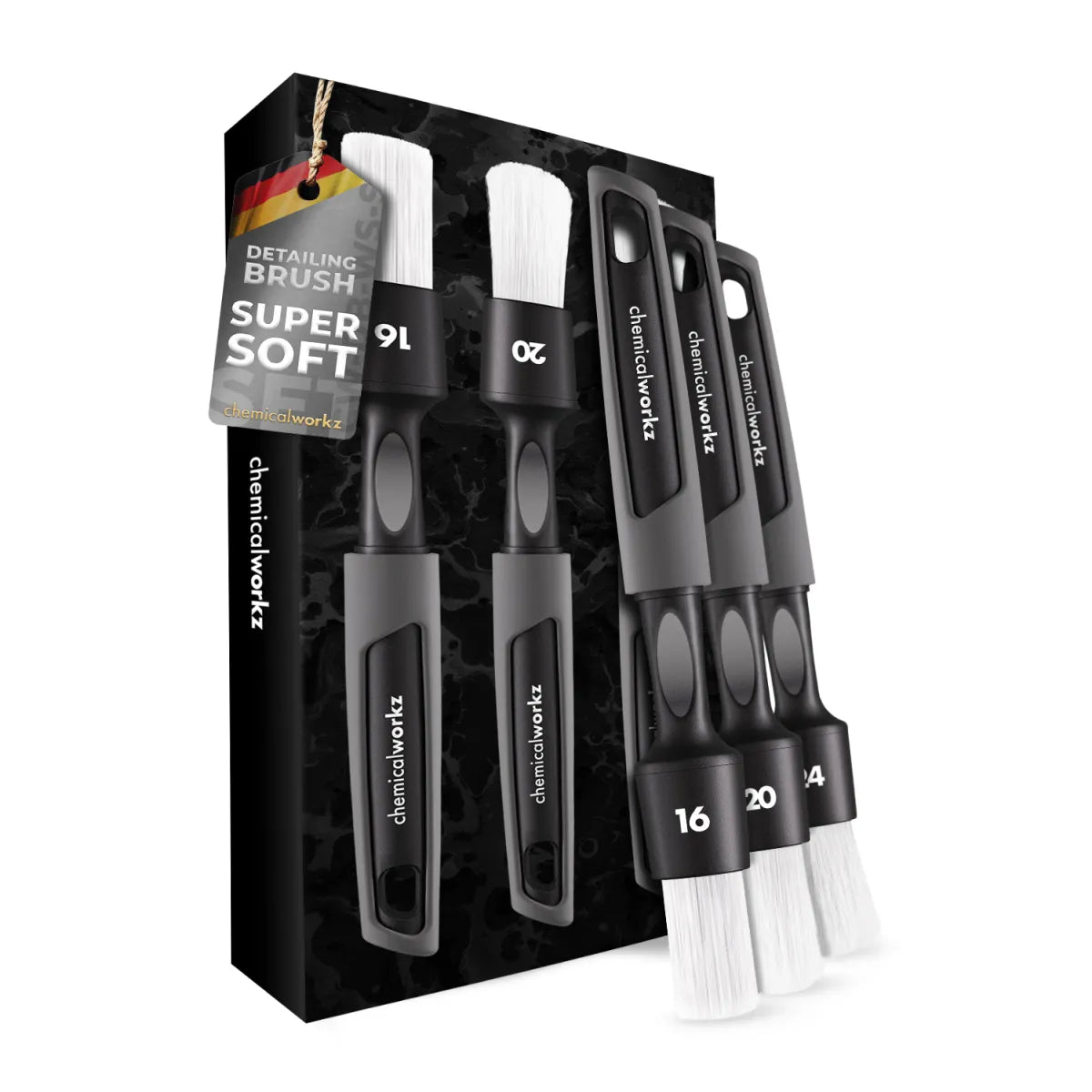 chemicalworkz Detailing Brush White Soft Pinsel Set. Soft detailing brush. Detailing brush. Swippy detailing brush. Detailkwast. Autokwast. Autoborstel. Kwast voor auto's. Cleaning Brush. Detail Brush.