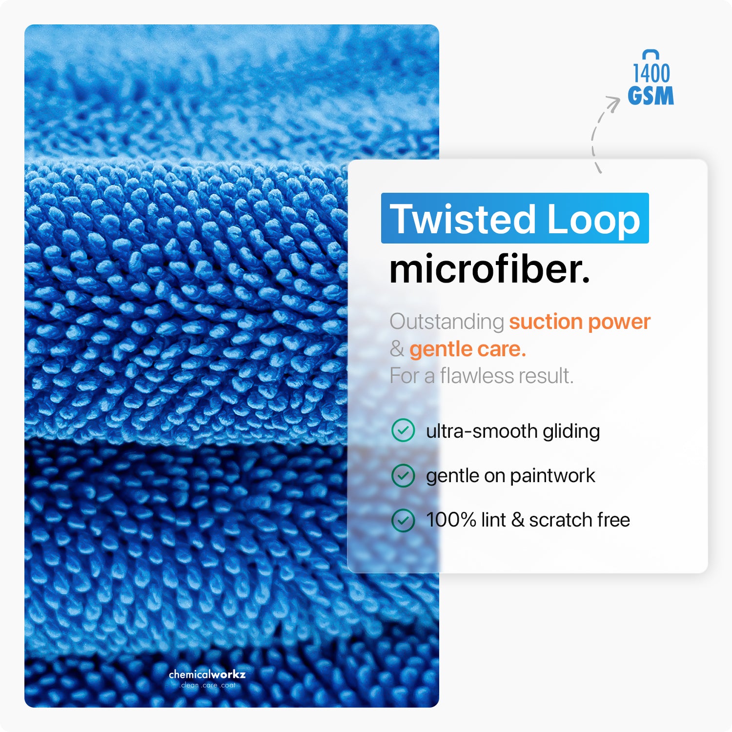 Chemicalworkz Microvezel Auto Droogdoek 1400 GSM | neemt tot 5 liter water op