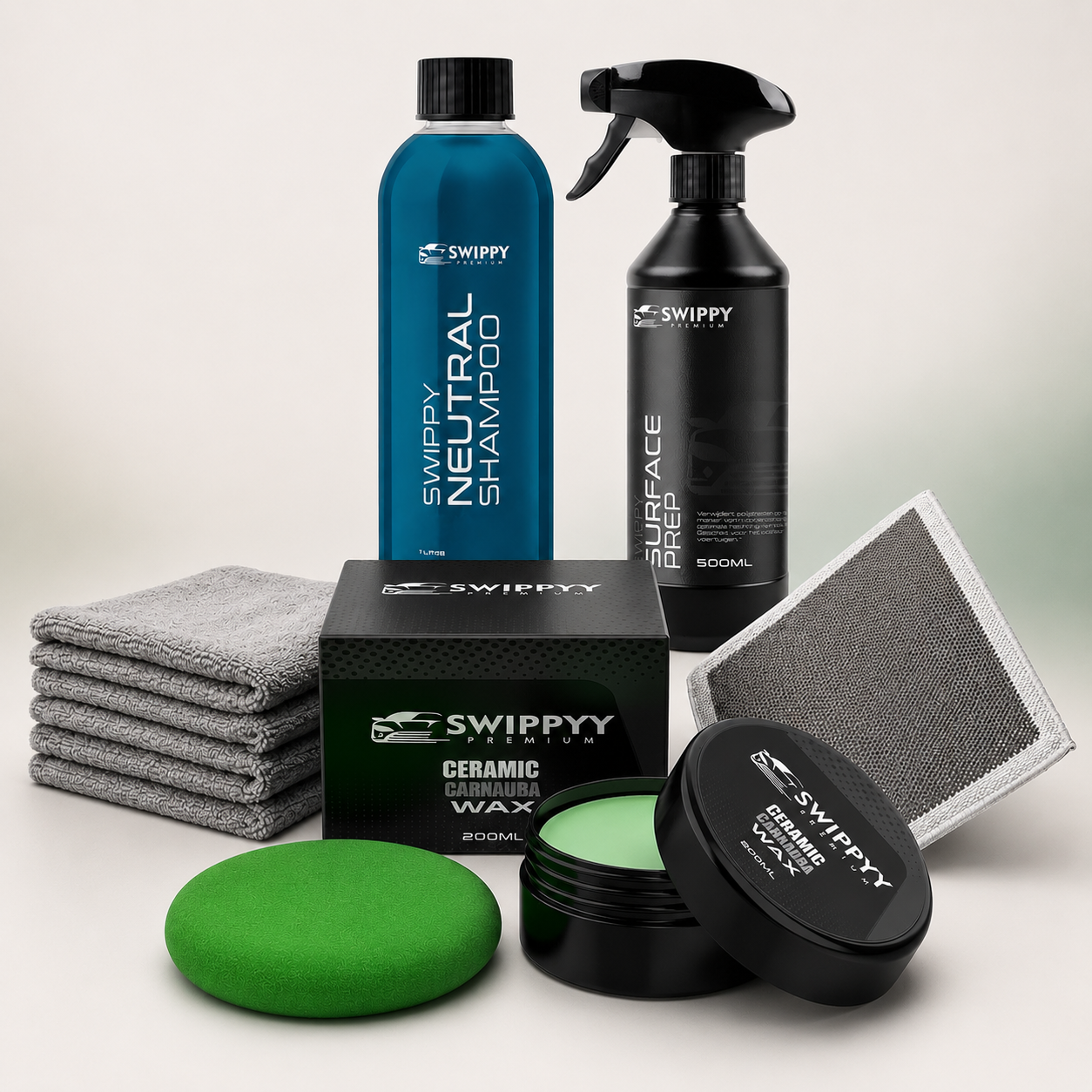Complete waxbundel voor voorbereiding en optimale hechting van Swippy Ceramic Carnauba Wax