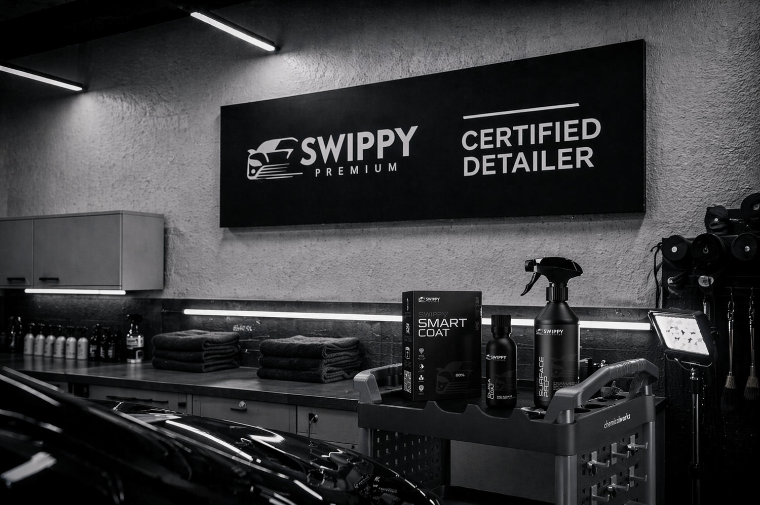 Swippy Certified Detailer bord met producten