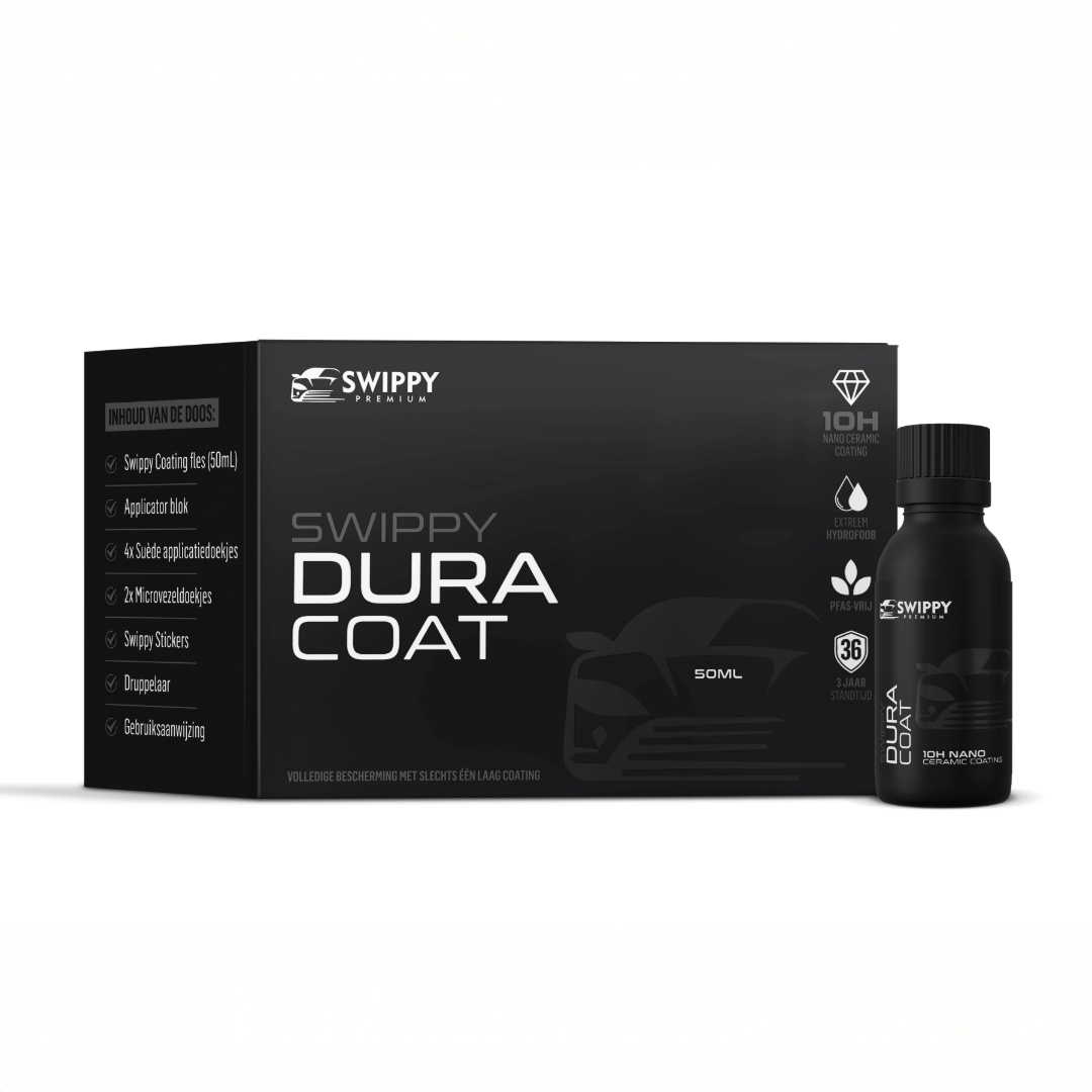 Swippy Dura Coat. Swippy Coating. Keramische Coating. Swippy. Nano Ceramic Coating. Hybrid. Coating. Hybride coating. Auto Coating. Keramische Coating. 10H Coating. Nano Keramische Coating. Coating auto. Auto Coating. Spray Coating. Spray On Wipe Off Coating. PFAS vrije coating. PFAS Free. Coating met 3 jaar standtijd. Coating 3 year durability. Swippyy. Swippyy Coating. Glass Coating. Glasscoating. Glas Coating. 1 laags coating. éénlaags coating. 