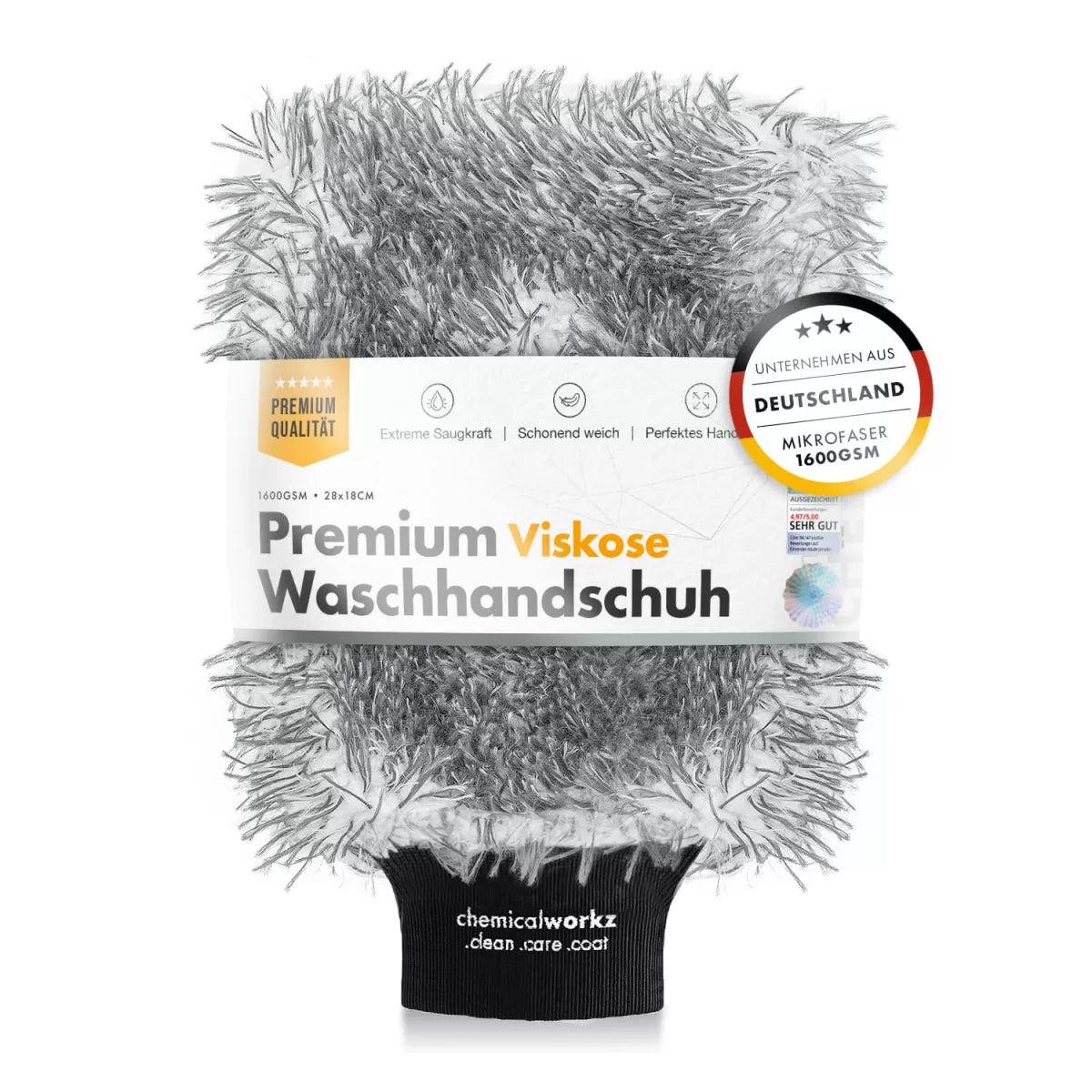 chemicalworkz Viskose Wash Mitt 1400GSM Grau 28×18×5cm